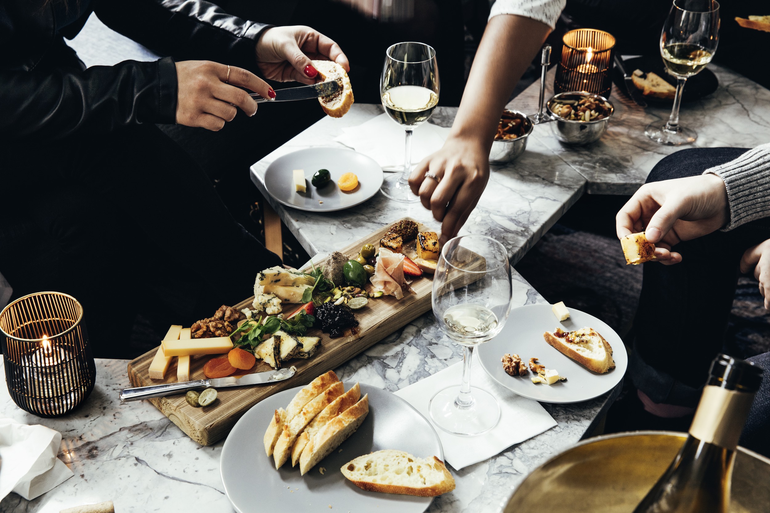 People eating and drinking