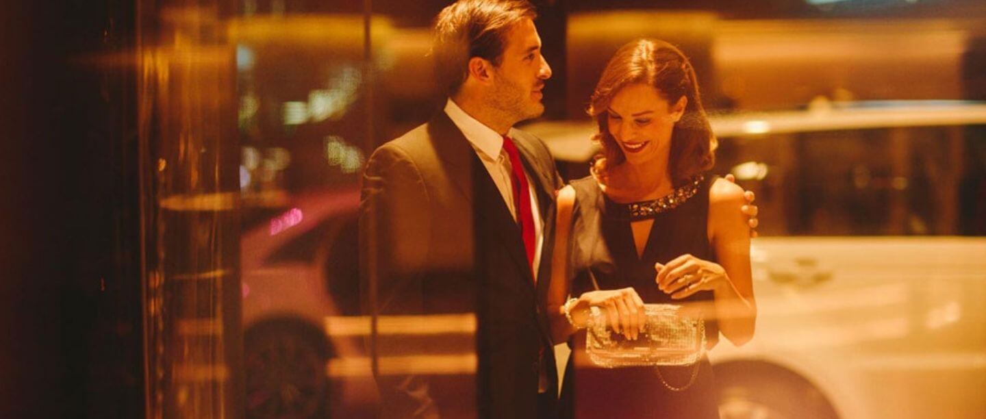 man and woman in the lobby