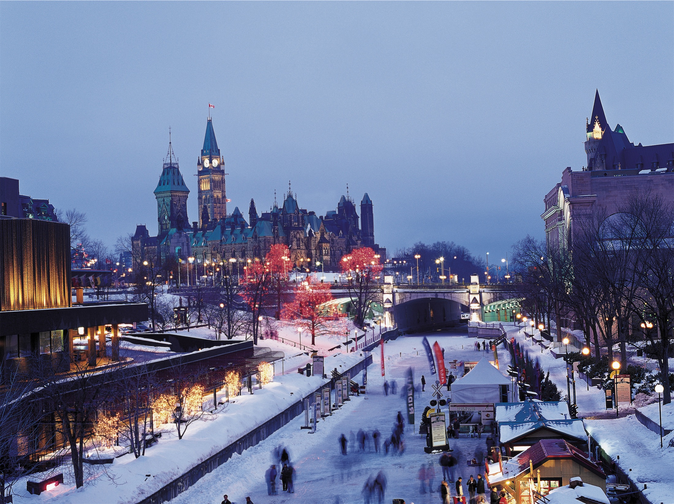 Rideau Canal skateway at night with lights