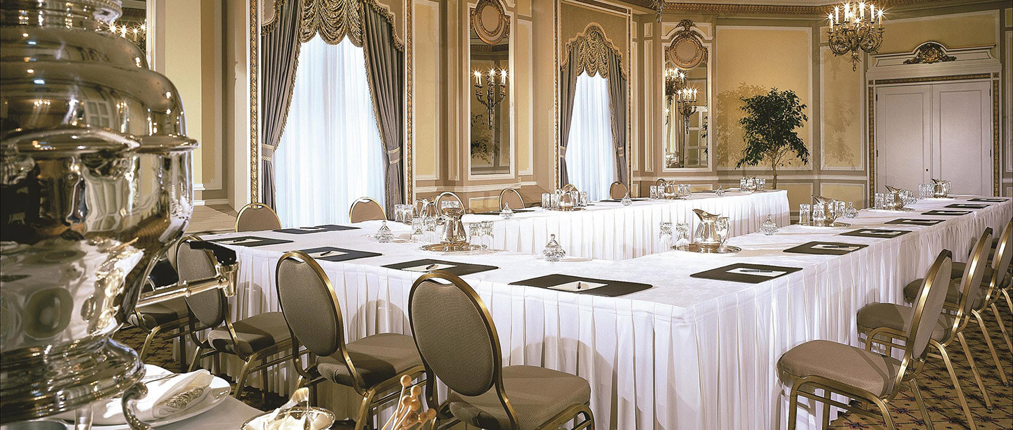 Room set up with u-shape table for a meeting