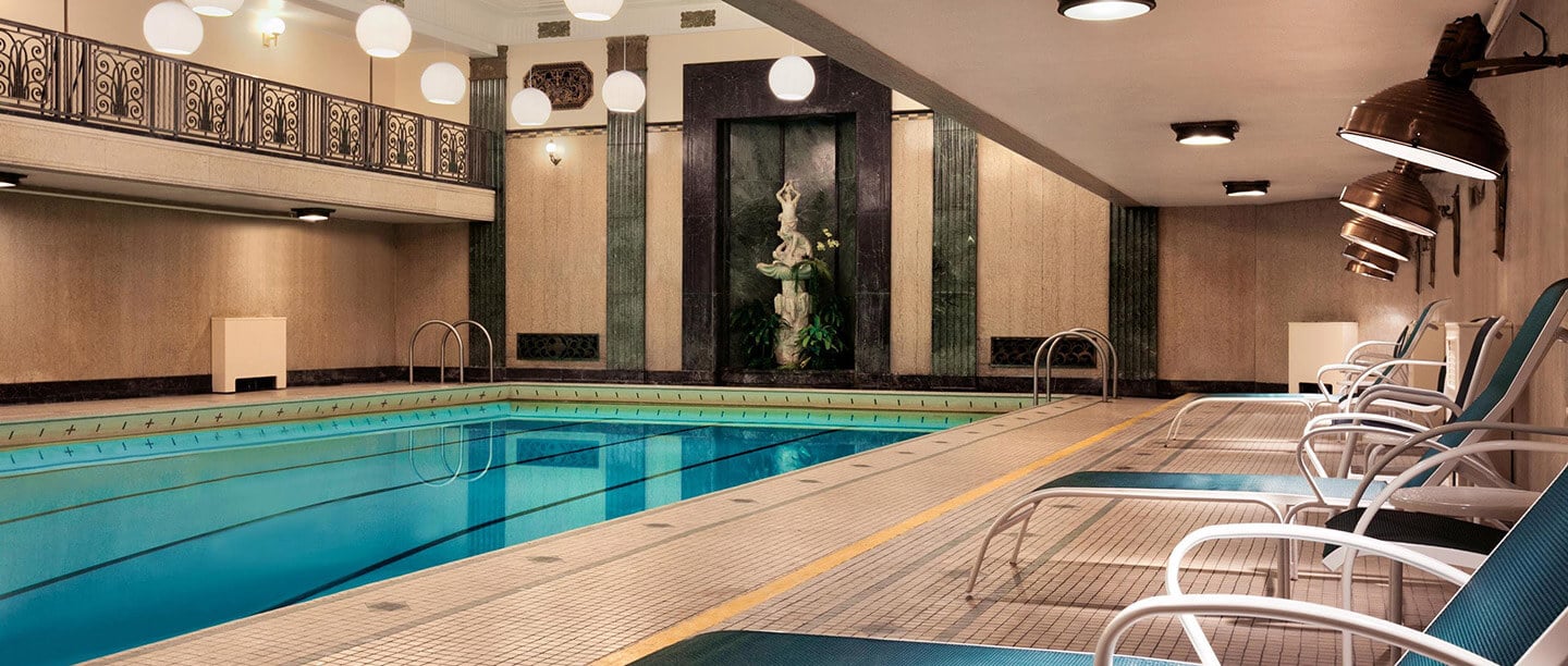 indoor pool with seating